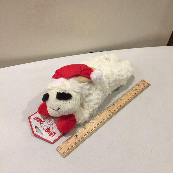 Lamb Chop Holiday Knit Face Santa Hat 11" Plush Squeak Santa Dog Toy - Picture 5 of 5